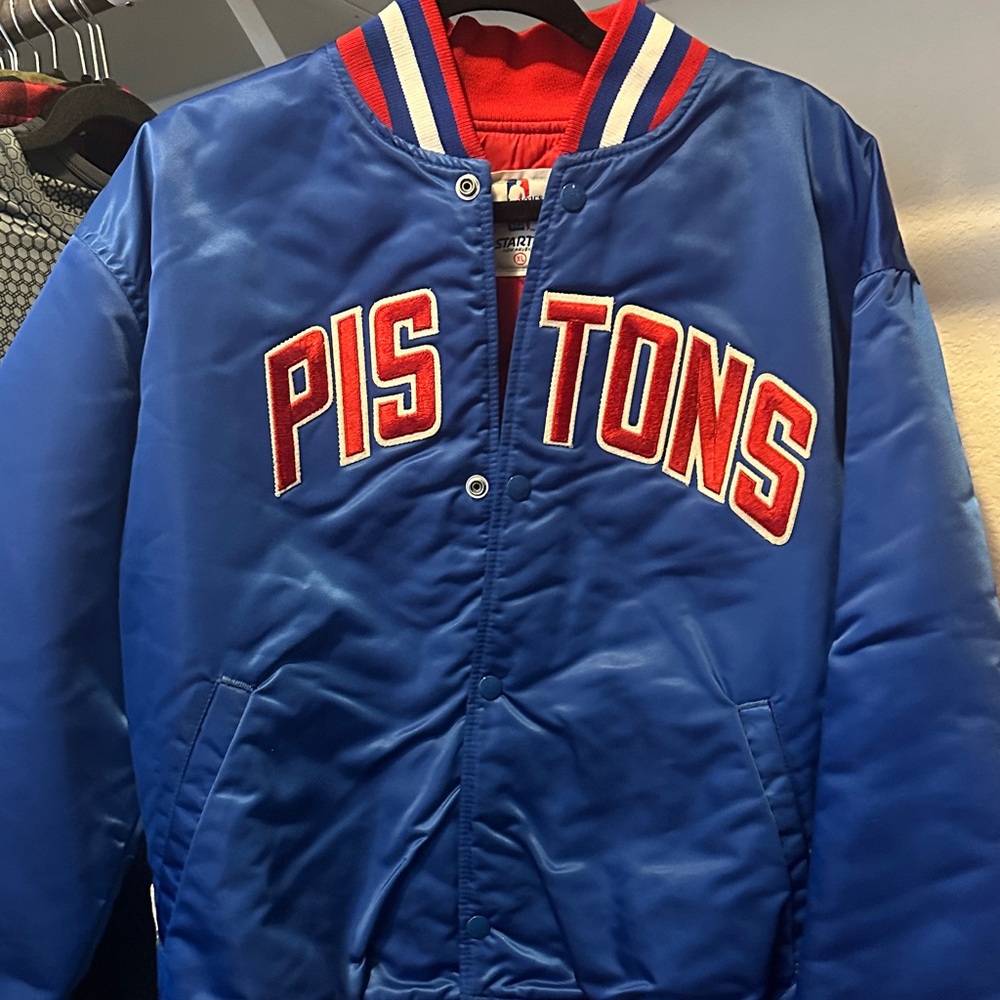 STARTER Blue Bomber Jacket with Red Accents